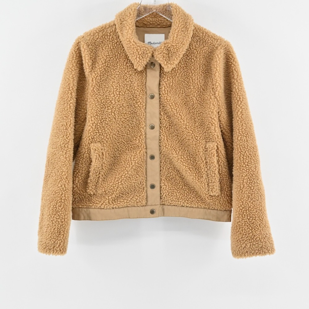 Madewell Portland Sherpa Camel Jacket Womens Size M Faux Fur Button‎ Teddy Coat